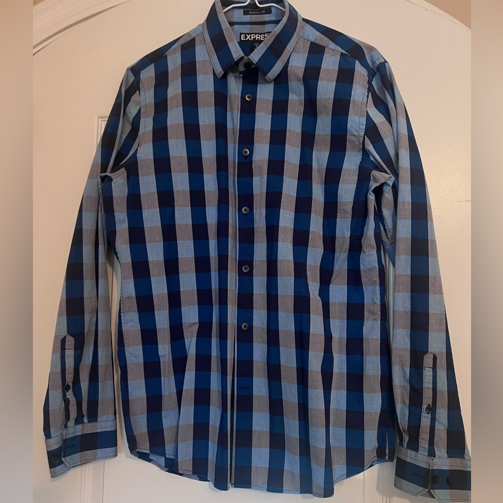 Express Modern Fit Dress Shirt Medium 15-15 1/2 blue/gray/light blue